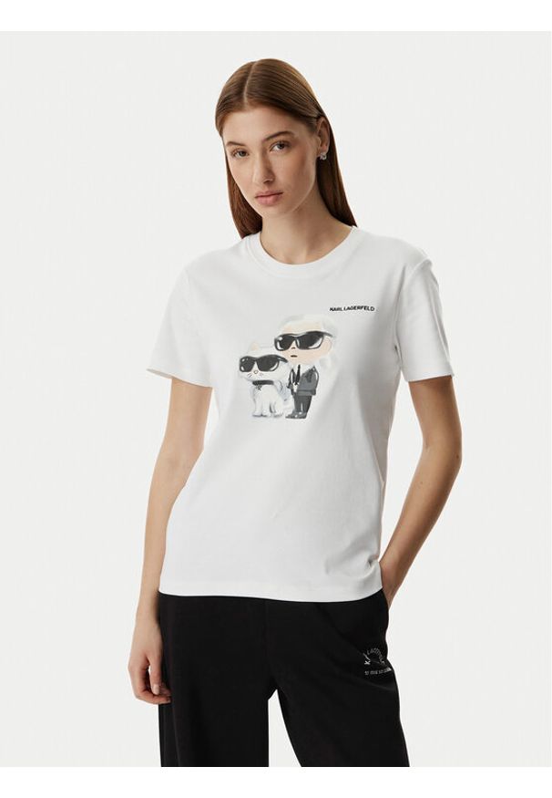 Karl Lagerfeld - KARL LAGERFELD T-Shirt A3W17077 Biały Regular Fit. Typ kołnierza: dekolt w karo. Kolor: biały. Materiał: bawełna