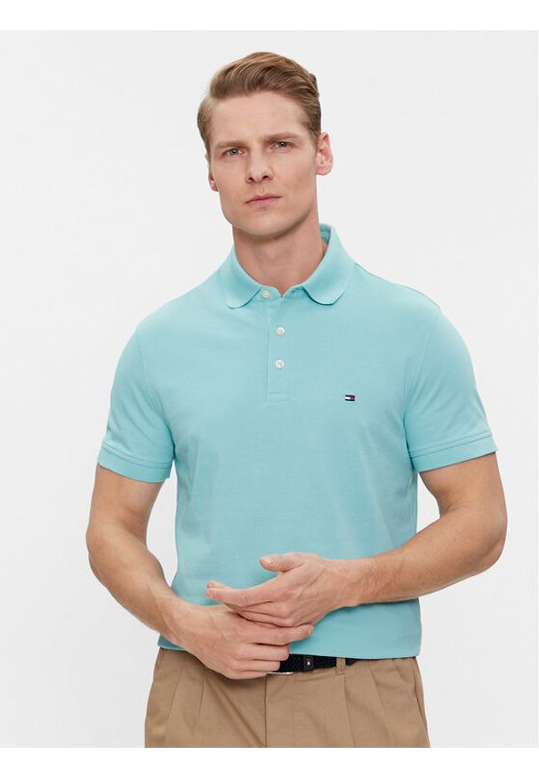 TOMMY HILFIGER - Tommy Hilfiger Polo 1985 MW0MW17771 Niebieski Slim Fit. Typ kołnierza: polo. Kolor: niebieski. Materiał: bawełna