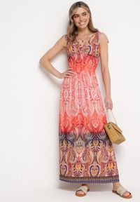 Born2be - Pomarańczowa Sukienka Boho na Lato ze Sznurkami na Ramionach i Gumką w Talii Aharleta. Kolor: pomarańczowy. Sezon: lato. Styl: boho #3