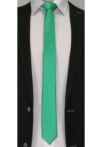 Krawat Męski, ŚLEDŹ (Wąski) w Delikatny Prążek - 5 cm - Angelo di Monti, Zielony. Kolor: zielony. Wzór: prążki