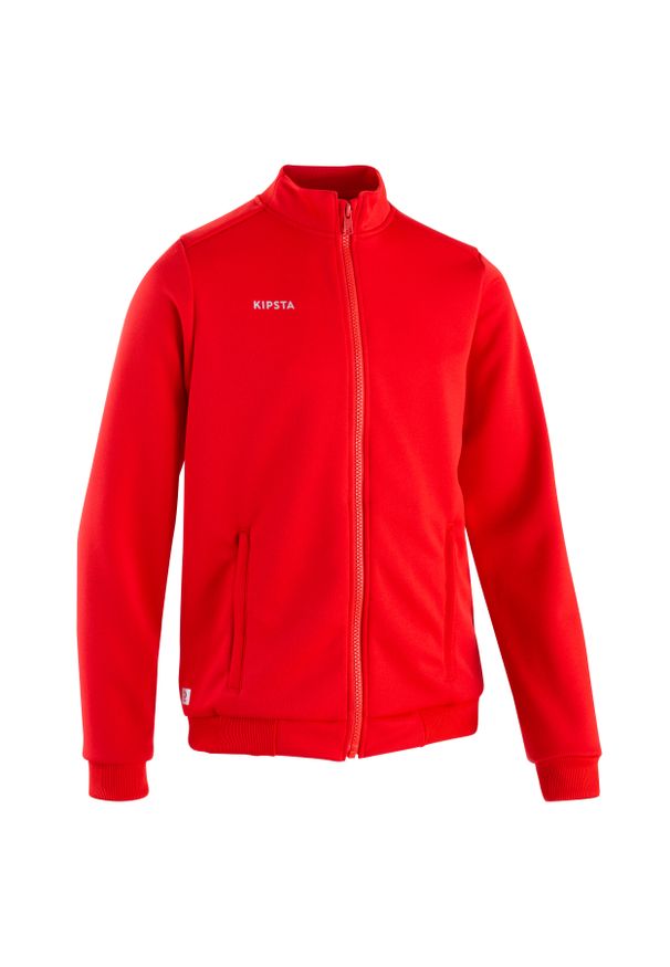 KIPSTA - Bluza treningowa do piłki nożnej Kipsta Essential. Typ kołnierza: komin. Kolor: czerwony. Materiał: tkanina, elastan, prążkowany, materiał, poliester. Sport: fitness, piłka nożna
