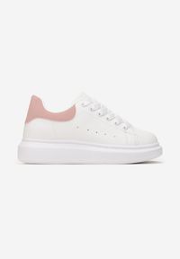 Born2be - Biało-Różowe Sneakersy Phoebia. Nosek buta: okrągły. Kolor: biały. Szerokość cholewki: normalna #3