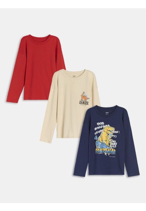 Sinsay - Koszulka z długimi rękawami 3 pack - granatowy. Kolor: niebieski. Długość rękawa: długi rękaw. Długość: długie