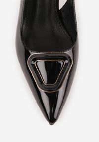 Born2be - Czarne Lakierowane Czółenka Sandały Vices na Szpilce Bez Pięty z Ozdobną Aplikacją Atenarrea. Okazja: na co dzień, na imprezę. Zapięcie: sprzączka. Kolor: czarny. Materiał: lakier. Wzór: aplikacja. Obcas: na szpilce. Styl: casual #6