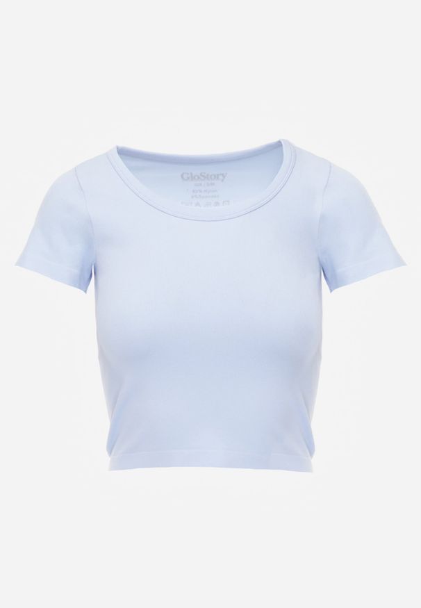 Renee - Niebieski Krótki T-shirt Basic z Okrągłym Dekoltem Gresalor. Okazja: na co dzień. Kolor: niebieski. Materiał: zamsz, jeans. Długość: krótkie. Styl: casual, klasyczny