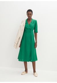 bonprix - Sukienka szmizjerka lniana. Kolor: zielony. Materiał: len. Typ sukienki: szmizjerki. Styl: elegancki #1