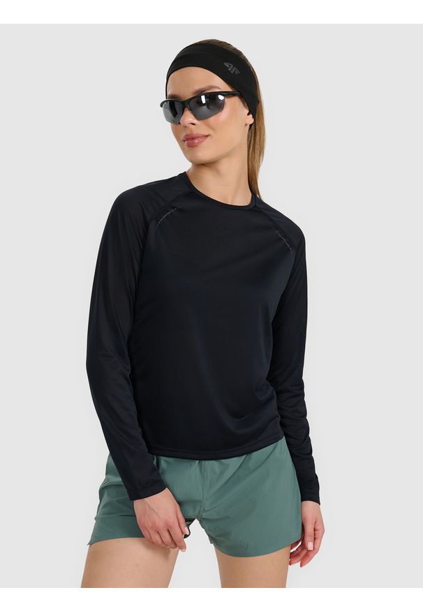 4f - 4F Longsleeve do biegania w terenie szybkoschnący damski - czarny M. Kolor: czarny. Materiał: tkanina, włókno, materiał. Długość rękawa: długi rękaw. Długość: długie