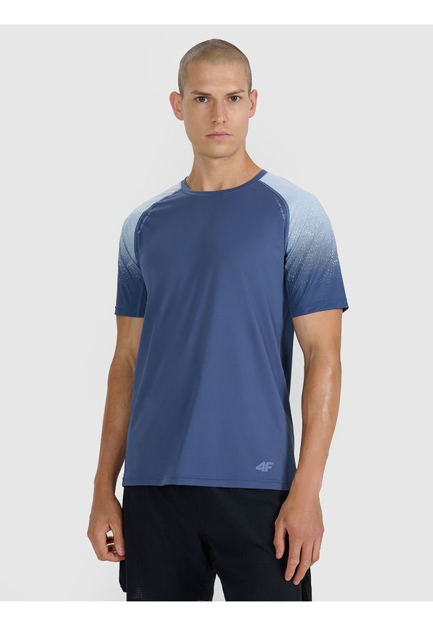 4f - 4F Koszulka do biegania w terenie szybkoschnąca męska - granatowa S. Kolor: niebieski. Materiał: włókno, syntetyk, materiał. Długość rękawa: raglanowy rękaw. Długość: długie. Wzór: gładki, nadruk, ze splotem. Sport: fitness