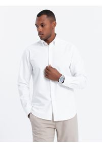 Ombre Clothing - Koszula męska z tkaniny w stylu Oxford REGULAR - biała V1 OM-SHOS-0114 - XXL. Kolor: biały. Materiał: tkanina #5