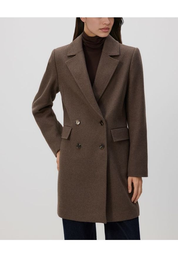 Reserved - Płaszcz z dodatkiem wełny - brązowy. Kolor: brązowy. Materiał: wełna. Styl: klasyczny