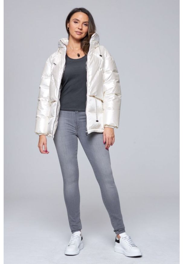 DIEGO M Ecru kurtka puchowa damska, Rozmiar 42 EU - 46 IT. Kolor: biały. Materiał: puch