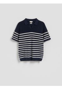 Reserved - Koszulka polo z dodatkiem lnu - granatowy. Typ kołnierza: polo. Kolor: niebieski. Materiał: len #1