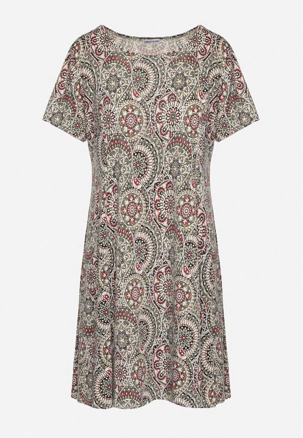 Born2be - Zielona Sukienka Mini z Wiskozy o Rozkloszowanym Fasonie Boho Aiselle. Kolor: zielony. Materiał: wiskoza. Wzór: kolorowy. Sezon: lato. Styl: boho. Długość: mini