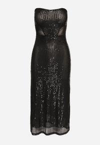 Born2be - Czarna Taliowana Sukienka z Siateczki Ozdobiona Cekinami i Wycięciami Naletria. Okazja: na imprezę. Kolor: czarny. Wzór: aplikacja. Styl: elegancki #4