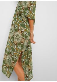 bonprix - Sukienka plażowa oversize z lekkiego szyfonu. Okazja: na plażę. Typ kołnierza: dekolt w serek. Kolor: zielony. Materiał: szyfon. Typ sukienki: oversize. Długość: maxi #3