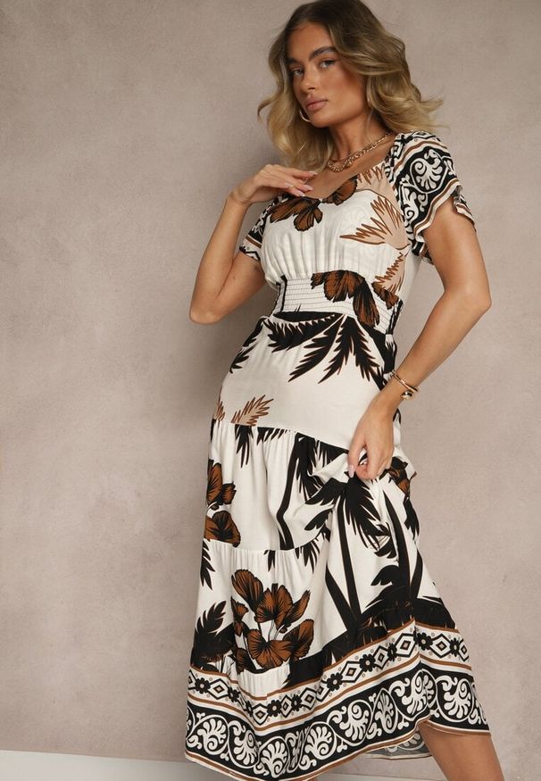 Renee - Czarna Sukienka Rozkloszowana z Wiskozy w Boho Wzór Elliseira. Okazja: na co dzień, na imprezę. Kolor: czarny. Materiał: wiskoza. Długość rękawa: krótki rękaw. Sezon: lato. Typ sukienki: proste. Styl: boho