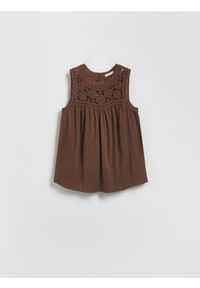 Reserved - Bluzka z modalem - ciemnobrązowy. Kolor: brązowy. Materiał: bawełna