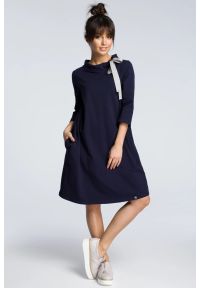 BeWear - Sukienka sportowa bombka oversize bawełniana granatowa. Okazja: na co dzień. Kolor: niebieski. Materiał: bawełna. Typ sukienki: sportowe, oversize, bombki. Styl: sportowy #1