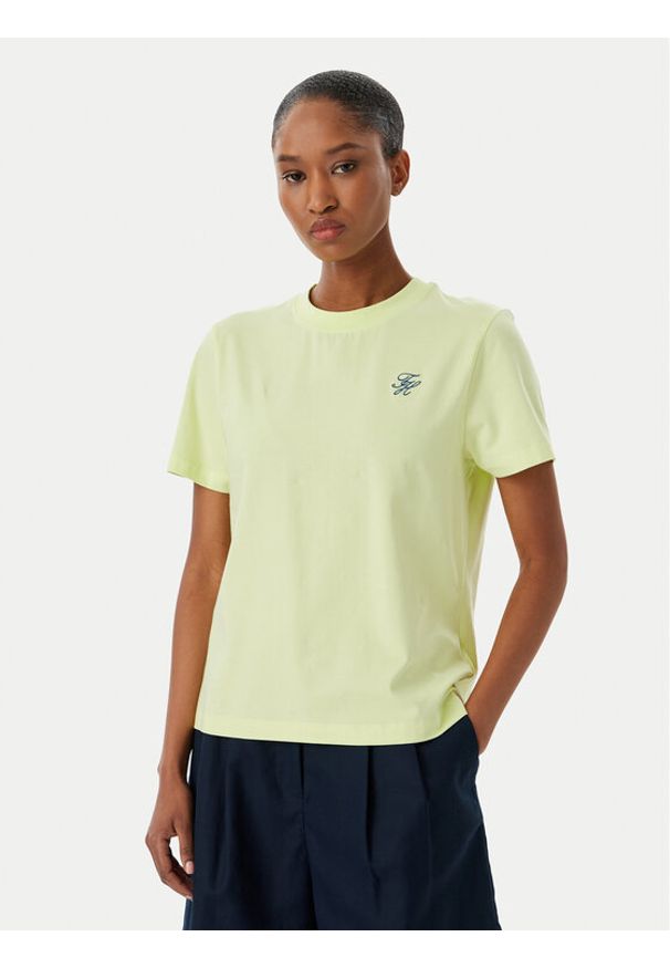 TOMMY HILFIGER - Tommy Hilfiger T-Shirt Logo Embroidery WW0WW48699 Żółty jasny Regular Fit. Kolor: żółty. Materiał: bawełna