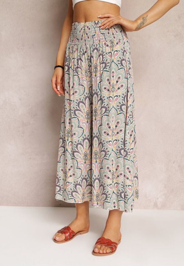 Renee - Różowo-Miętowe Spodnie z Gumką w Pasie i Szerokimi Nogawkami z Wiskozy Adotria. Kolor: różowy. Materiał: wiskoza