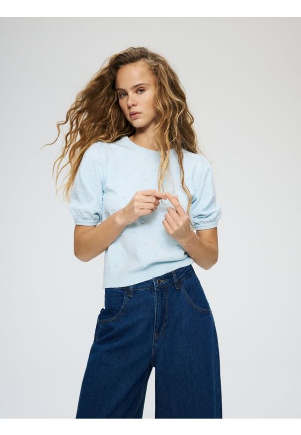 Reserved - Sweter z aplikacjami - jasnoturkusowy. Kolor: turkusowy. Materiał: dzianina, wiskoza. Wzór: aplikacja