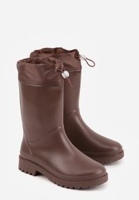 Born2be - Brązowe Kalosze ze Stoperem na Cholewce Eunosa. Okazja: na co dzień. Kolor: brązowy. Materiał: jeans. Szerokość cholewki: normalna. Styl: casual, elegancki #9