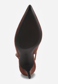 Renee - Brązowe Sandały na Szpilce w Stylu Slingback Tarosie. Okazja: na co dzień. Zapięcie: sprzączka. Kolor: brązowy. Materiał: jeans. Sezon: wiosna. Obcas: na szpilce. Styl: casual, elegancki #9