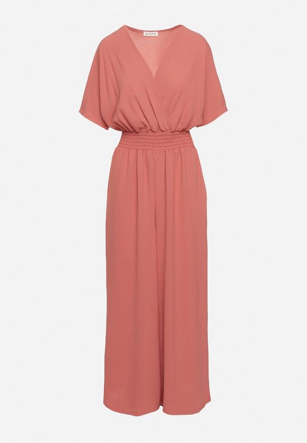 Born2be - Ciemnoróżowy Kopertowy Kombinezon z Gumką w Talii i Szerokimi Nogawkami Vimashea. Okazja: na co dzień. Kolor: różowy. Styl: casual, elegancki