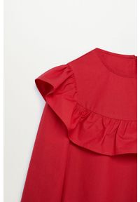 Mango Kids - Sukienka dziecięca POPLIN. Kolor: czerwony. Materiał: tkanina, bawełna. Wzór: gładki. Typ sukienki: rozkloszowane. Długość: mini #3