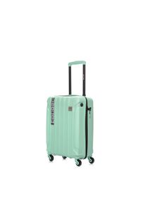 SWISSBAGS - Walizka na kółkach SwissBags Tourist miętowa - mała 40 l. Kolor: miętowy. Materiał: materiał. Wzór: napisy. Styl: elegancki, klasyczny #1