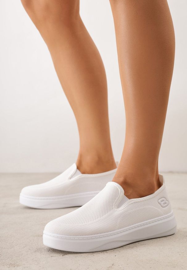 Born2be - Białe Siateczkowe Tenisówki pod Kostkę na Grubej Podeszwie Phisiane. Okazja: na co dzień, na spacer. Kolor: biały. Materiał: jeans. Szerokość cholewki: normalna. Styl: sportowy, klasyczny, casual