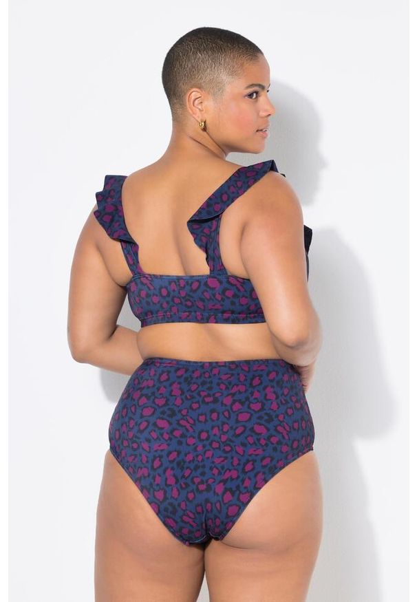 ULLA POPKEN - Damskie Figi od bikini wysoki stan kolorowy wzór w panterkę. Stan: podwyższony. Kolekcja: plus size. Kolor: niebieski. Materiał: poliester, elastan, poliamid, materiał. Wzór: kolorowy, motyw zwierzęcy