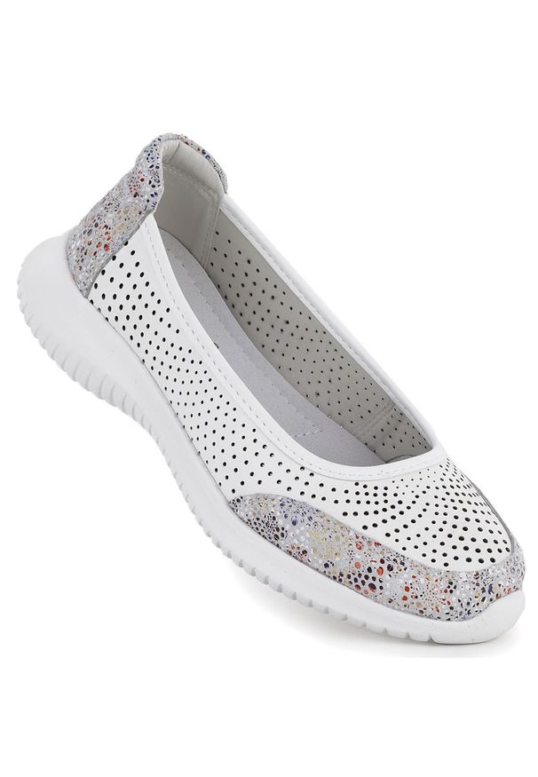 Skórzane półbuty damskie ażurowe białe S.Barski 7036. Kolor: biały. Materiał: skóra. Wzór: ażurowy