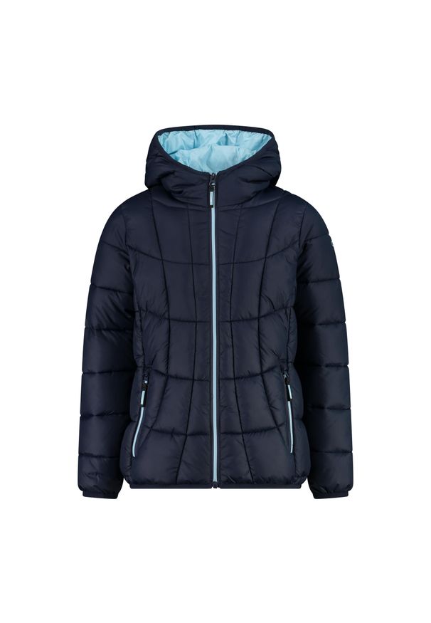 Kurtka z kapturem dla dziewczynki CMP. Typ kołnierza: kaptur. Kolor: niebieski. Materiał: softshell, puch. Sport: turystyka piesza