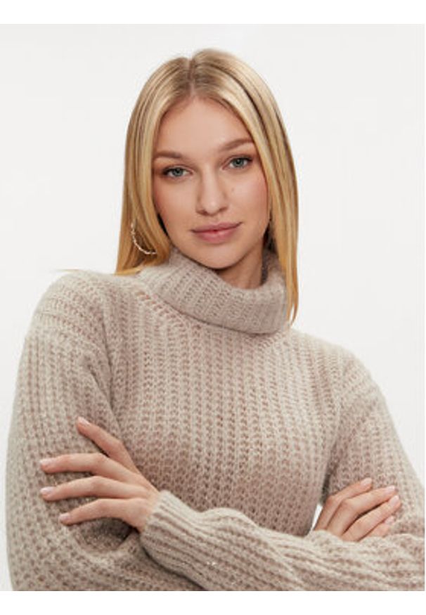 Morgan Golf 232-MDEMI Beżowy Straight Fit. Typ kołnierza: golf. Kolor: beżowy. Materiał: syntetyk