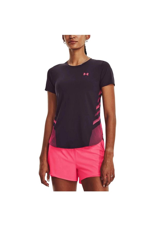 Koszulka sportowa damska Under Armour Iso-Chill Laser II z krótkim rękawem. Kolor: wielokolorowy, fioletowy, różowy. Materiał: elastan, nylon. Długość rękawa: krótki rękaw. Długość: krótkie. Sezon: lato. Sport: bieganie
