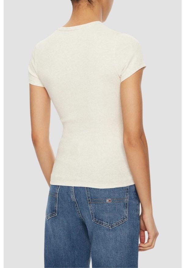 Tommy Jeans - TOMMY JEANS Beżowy damski t-shirt, Rozmiar S. Kolor: beżowy