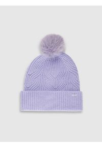 4f - 4F Czapka zimowa z pomponem damska - fioletowa M. Kolor: fioletowy. Materiał: syntetyk, materiał, wełna, futro. Sezon: zima. Styl: casual, klasyczny #1