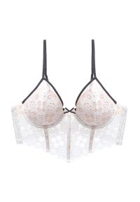 Intica - Braletka push-up z koronki elegancka biustonosz na co dzień Eliza. Kolor: biały. Materiał: koronka. Rodzaj stanika: push-up. Wzór: koronka
