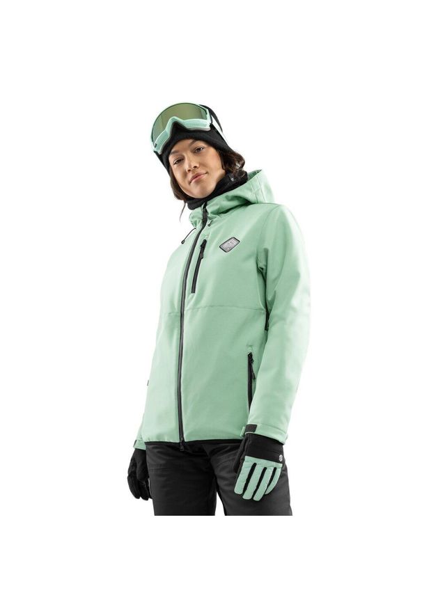 SIROKO - Damska kurtka snowboardowa Sporty zimowe Siroko W2-W Emerald. Kolor: zielony. Materiał: softshell, materiał. Sezon: zima. Sport: snowboard