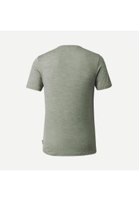 FORCLAZ - Koszulka trekkingowa z krótkim rękawem męska Forclaz Travel 500 Merino. Kolor: zielony. Materiał: wełna, materiał, akryl. Długość rękawa: krótki rękaw. Długość: krótkie. Sezon: lato, zima