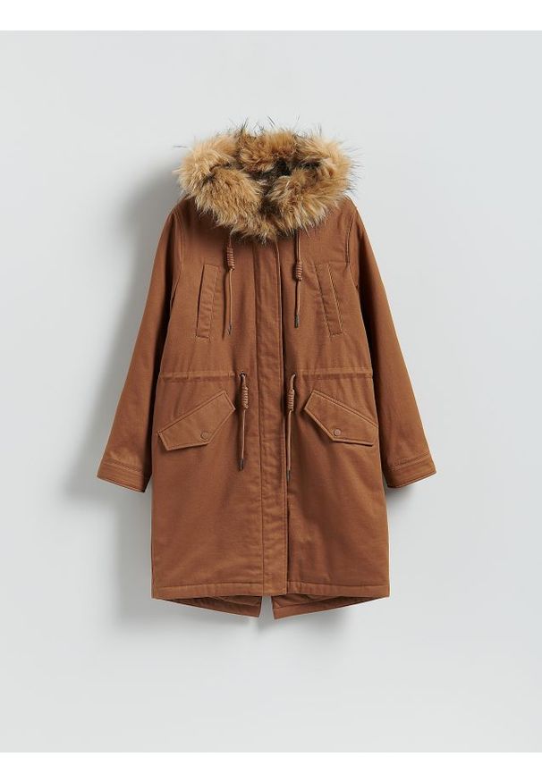 Reserved - Bawełniana parka z kieszeniami - miedziany. Kolor: brązowy. Materiał: bawełna