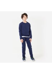 DOMYOS - Bluza dziecięca Domyos. Typ kołnierza: bez kaptura. Kolekcja: plus size. Kolor: niebieski. Materiał: bawełna, materiał, poliester, elastan. Sport: fitness