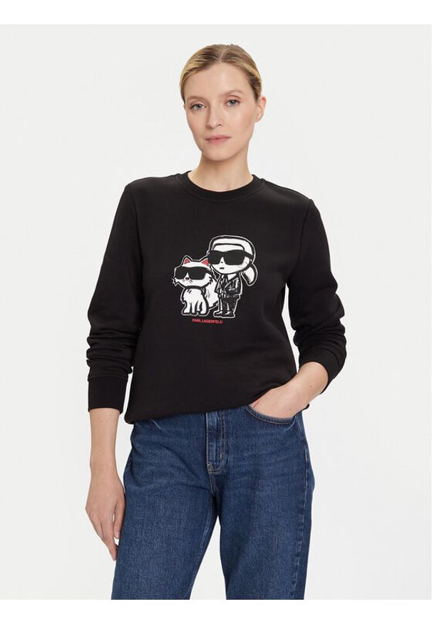 Karl Lagerfeld - KARL LAGERFELD Bluza A4W20045 Czarny Regular Fit. Typ kołnierza: dekolt w karo. Kolor: czarny. Materiał: bawełna