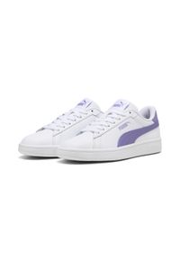 Puma - Młodzieżowe skórzane sneakersy Smash 3.0 PUMA White Lavender Alert Purple. Kolor: fioletowy, niebieski, wielokolorowy, biały. Materiał: skóra. Sport: turystyka piesza