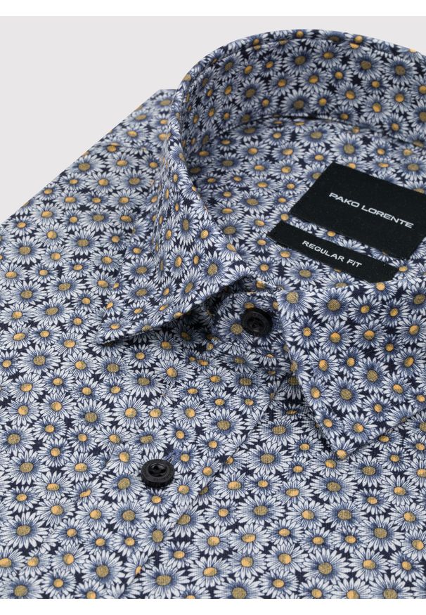 Pako Lorente - PAKO LORENTE - Granatowa koszula męska w kwiaty. Kolor: niebieski. Materiał: lyocell. Długość rękawa: długi rękaw. Długość: długie. Wzór: kwiaty