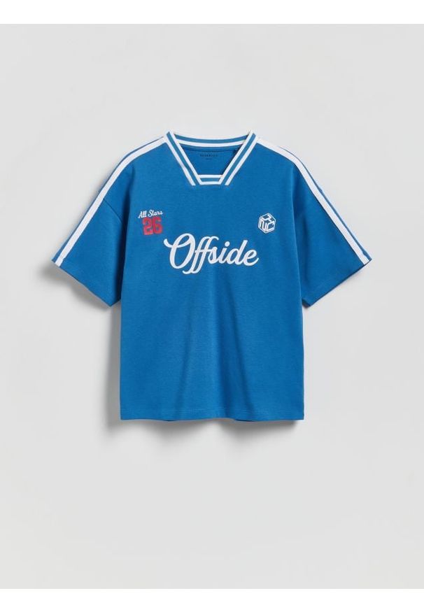 Reserved - Bawełniany t-shirt - niebieski. Kolor: niebieski. Materiał: bawełna