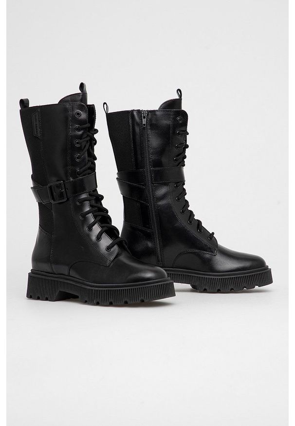 Kurt Geiger London - Botki skórzane Stint Lace Up Boot. Nosek buta: okrągły. Kolor: czarny. Materiał: skóra. Obcas: na platformie