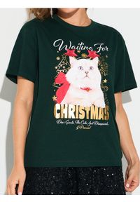 Sinsay - Świąteczna koszulka z kotem - ciemny turkus. Styl: wizytowy #1