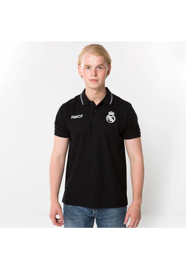 Real Madrid polo męskie. Typ kołnierza: polo. Kolor: czarny. Materiał: bawełna. Sport: piłka nożna